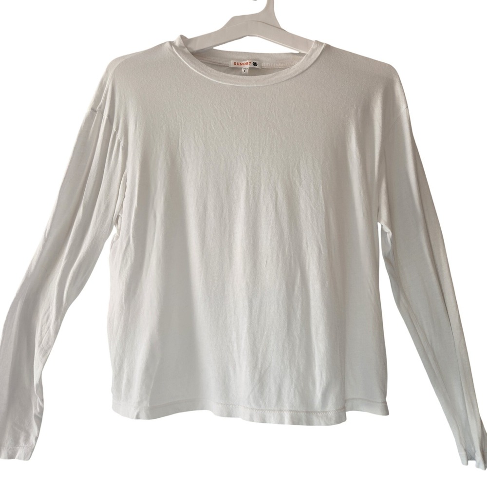 Sundry White Long Sleeve T Shirt Size 0 USA Cotton Modal Basic Casual Womens